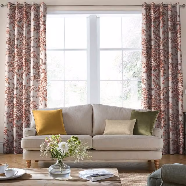 Laura Ashley Picardie Made to Measure Blackout Floral Eyelet Curtain Panel in Red and Multicolour