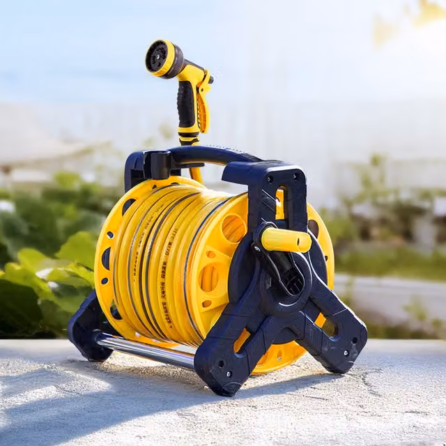 Livingandhome Portable Outdoor Garden Watering Hose Reel Set, 25m, Yellow and Black