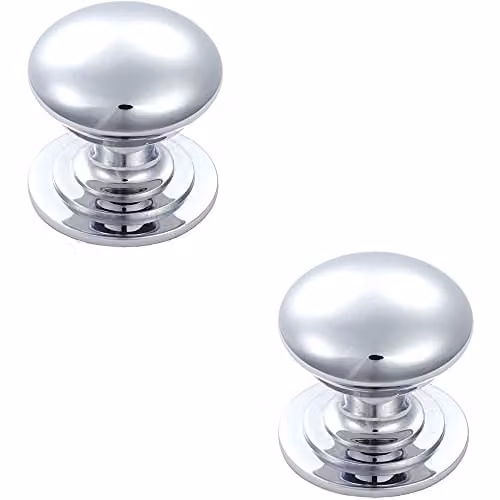 Loops 2 Pack Victorian Round Cupboard Door Knobs in Polished Chrome, Diameter: 50 mm