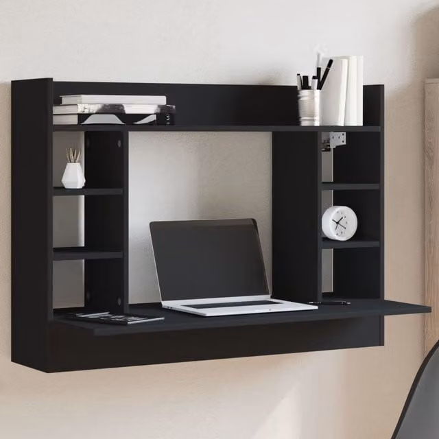 Berkfield Home Black Wall-Mounted Floating Desk, W: 105 cm, D: 48 cm, H: 75 cm