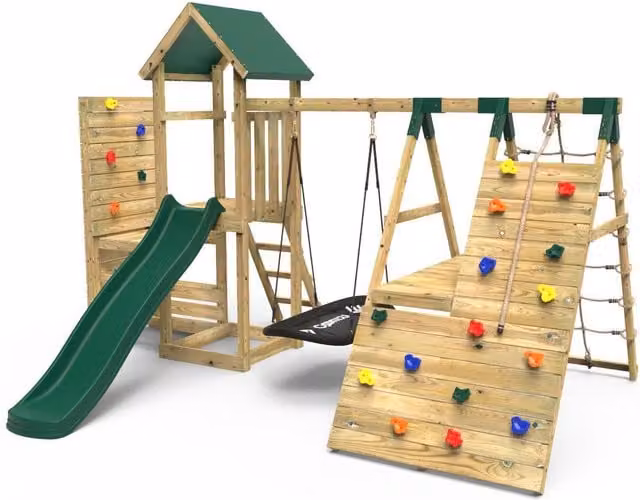 Rebo Wooden Climbing Frame with Slide and Swing in Crestone Green