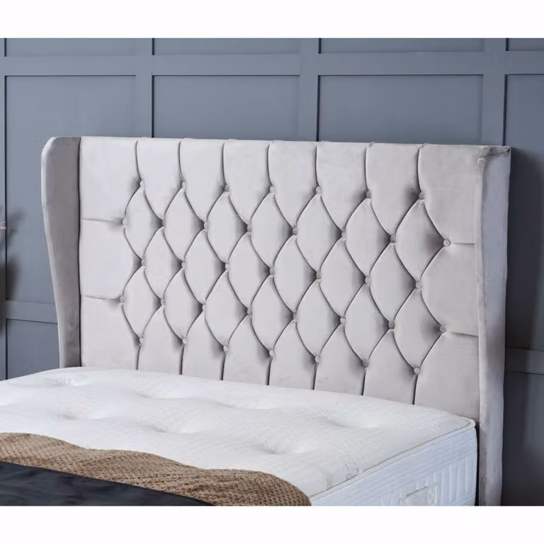 BSSPOKE Bella Ottoman Divan Bed with Mattress in Pink Plush Velvet, King Size, W/D/H: 180 x 200 cm