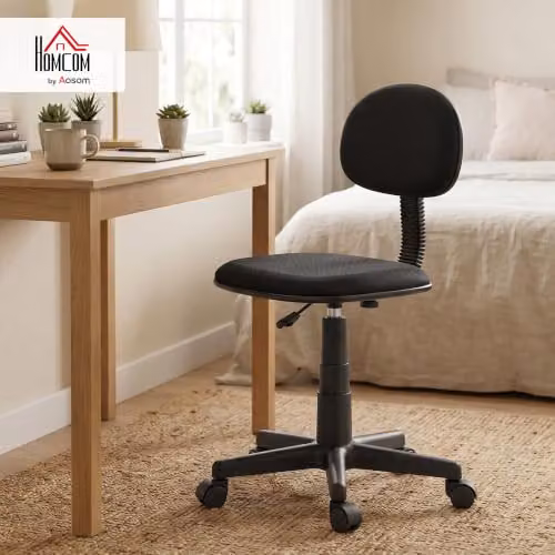 HOMCOM Black Fabric Armless Task Chair with 360 Degree Swivel and Castors – 2