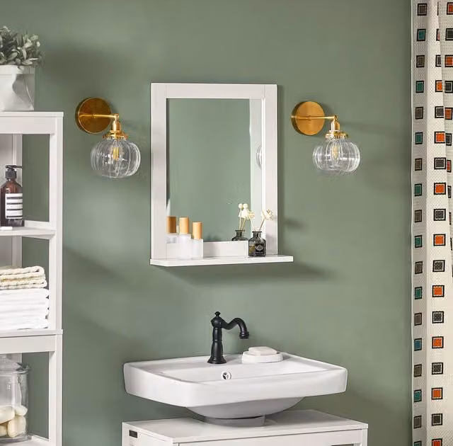 SoBuy Wall-Mounted White Bathroom Mirror Cabinet with Internal Shelves and Hinged Doors, Height: 90 cm