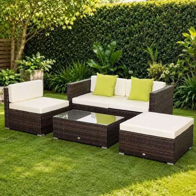 STILVORA 4-Seater Modular Sofa in Beige with Rattan and Metal Design