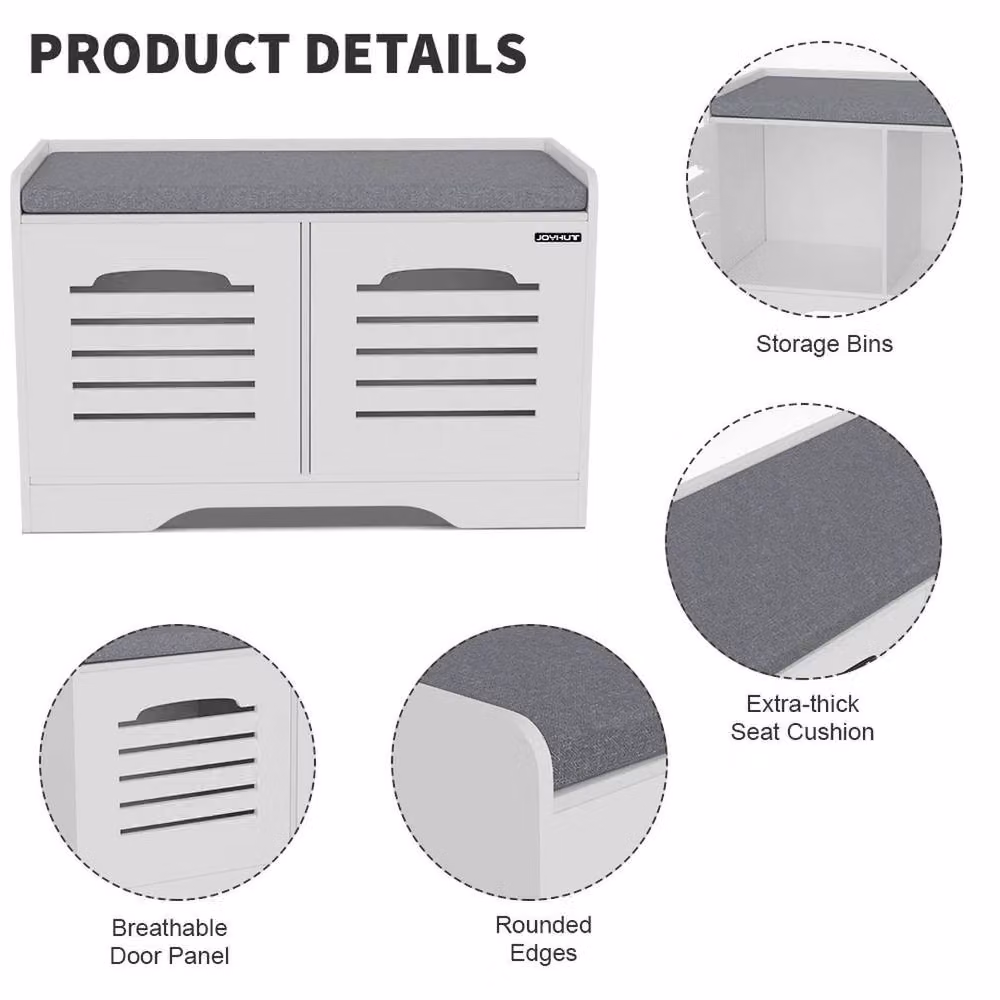KORVIXA 2 Door Footwear Stand Rack in White with Integrated Seat and Ventilation, W/D/H: 90 x 32 x 90 cm – 2