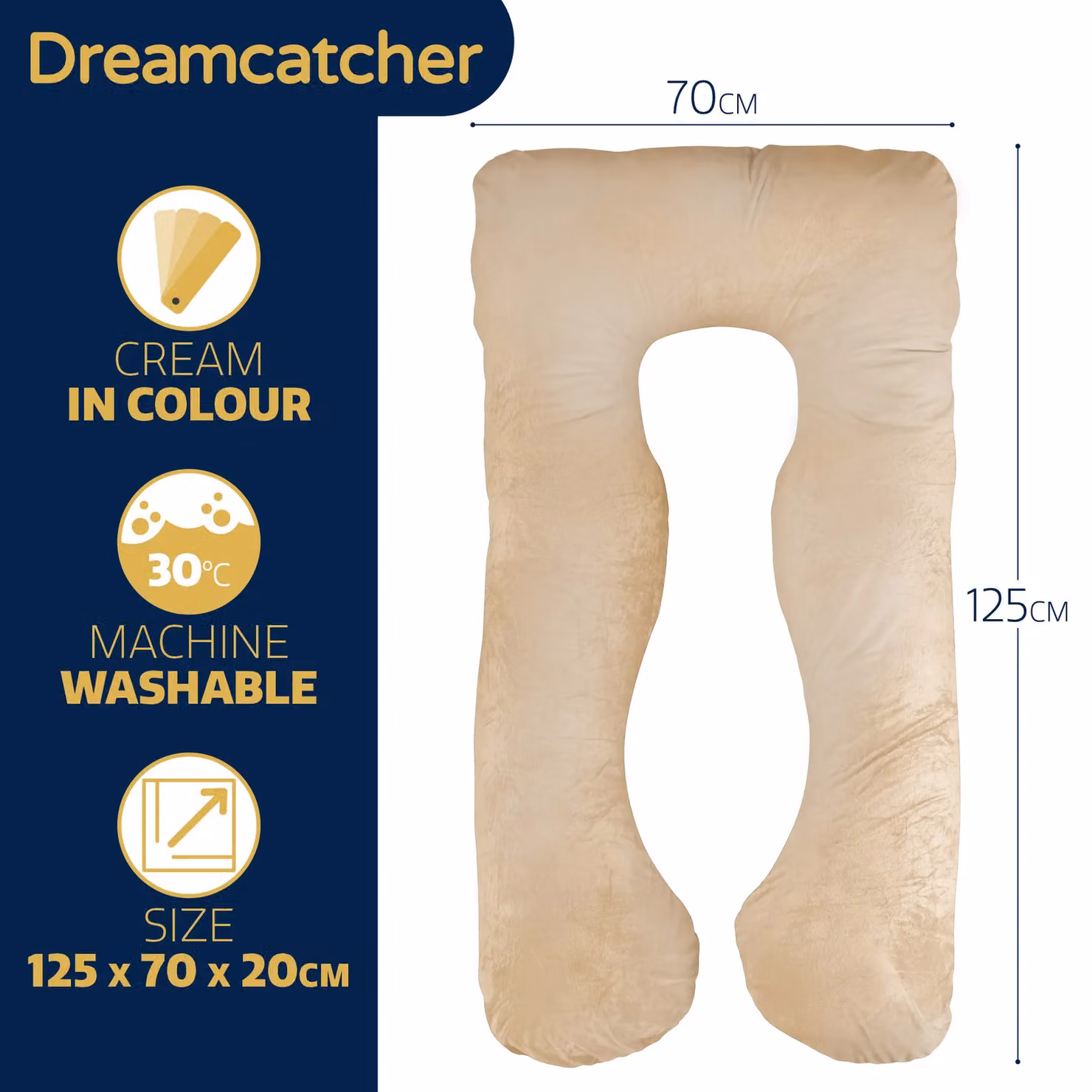 Dreamcatcher U-Shaped Women's Pregnancy Pillow in Cream with Shredded Memory Foam and Removable Velvet Cover – 7