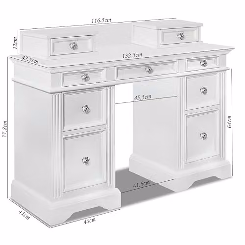Statement Furniture Gainsborough Dressing Table in White with Extension Drawers and Crystal Handles – 2