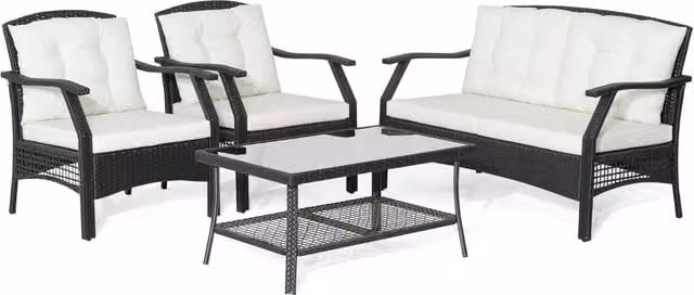Costway 4 Piece Rattan Outdoor Patio Furniture Conversation Sofa Set in White