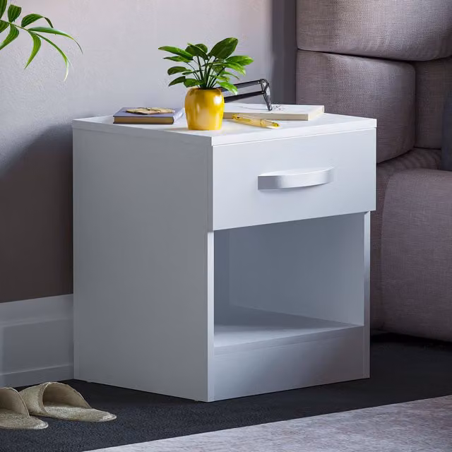 Hulio High Gloss 1 Drawer Bedside Table Chest in White