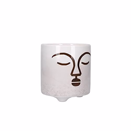 KitchenCraft Abstract Face Ceramic Tabletop Planter, White and Brown, H 11 x W 1 x D 1 cm – 1
