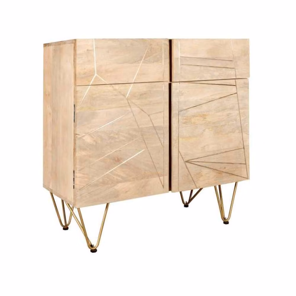 Wyld Haus Bali Mango Wood Sideboard in Light Natural Finish with Gold Inlays, W/D/H: 120 x 40 x 80 cm – 2