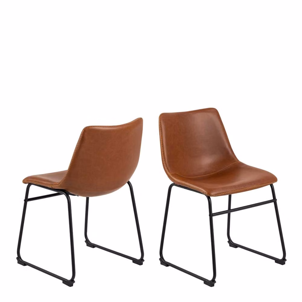 Wyld Haus Set of 2 Bogense Dining Chairs in Tan Faux Leather with Black Metal Cantilever Base – 2