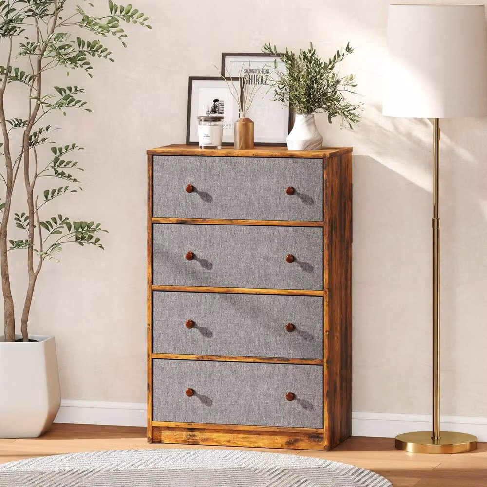 Wyld Haus Sovise 4 Drawer Fabric Storage Dresser in Grey and Rustic Brown – 7