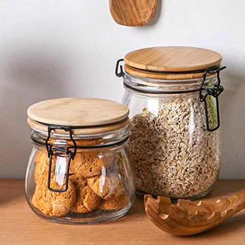 Argon Tableware Glass Storage Jars with Airtight Wooden Clip Lids, 0.75 l, Pack of 3, White and Transparent – 3