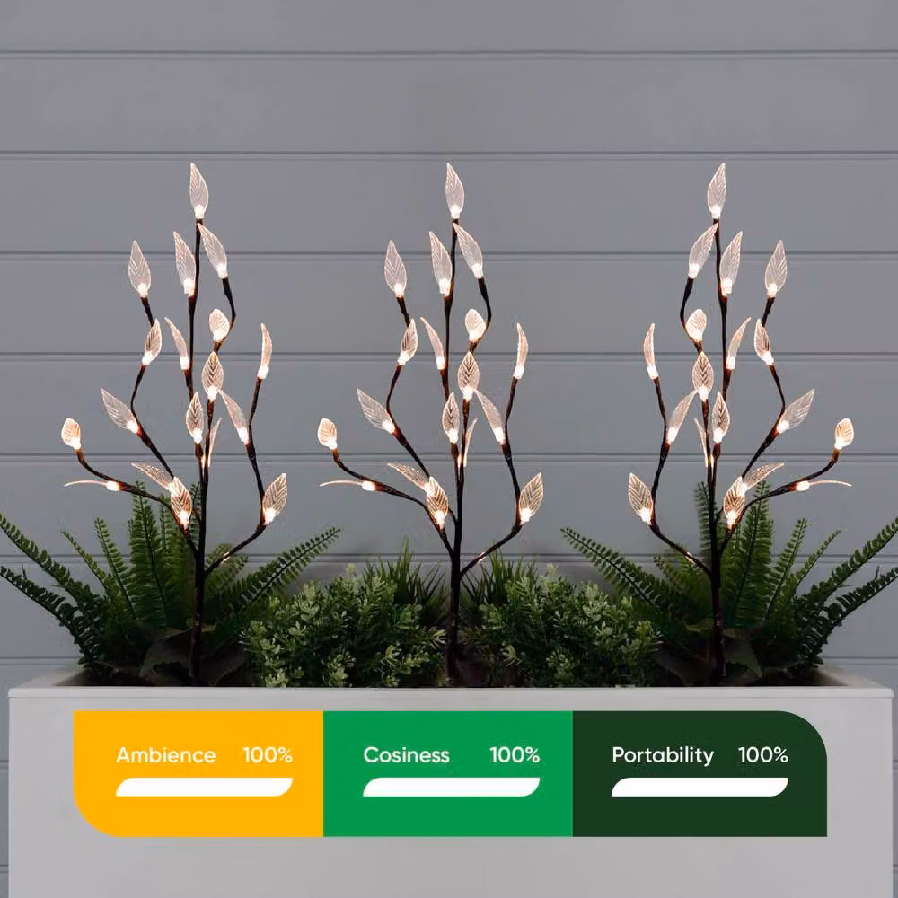 Gardenwize Pack of 3 Streetwize Solar Tree Lights with White LEDs in Black – 2