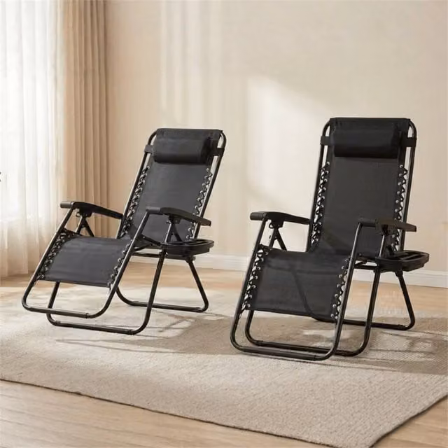 Nordara 2 Zero Gravity Reclining Outdoor Garden Folding Chair in Black, W/D/H: 160 x 80 cm