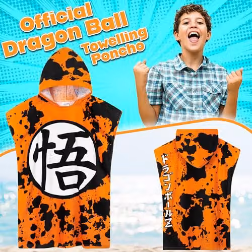Get Trend Dragon Ball Z Hooded Cotton Bath Towel Poncho for Kids and Teens, Orange – 2