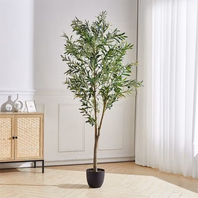 Livingandhome Green Artificial Mediterranean Tabletop Olive Tree in Plastic Pot