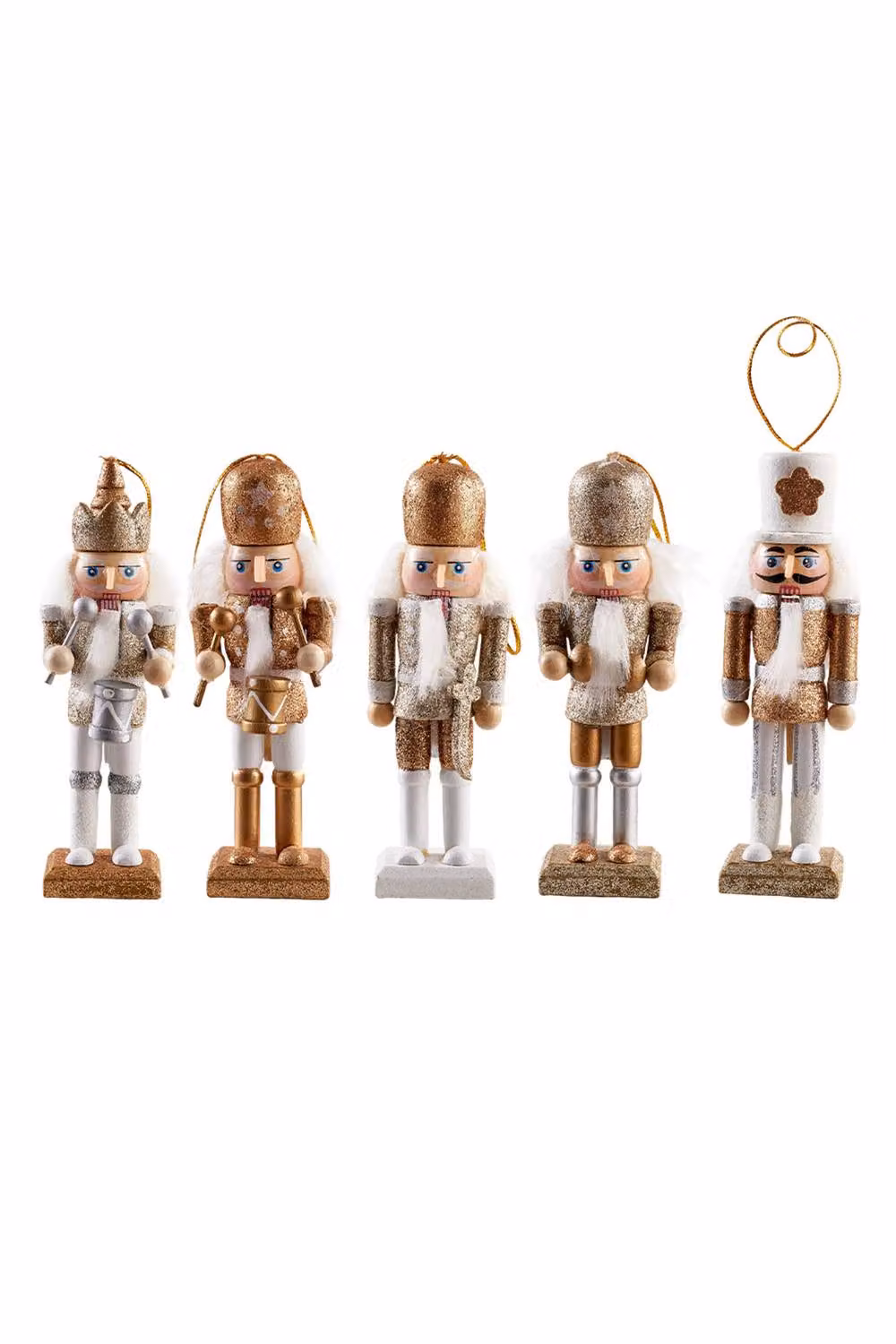 Living and Home 5-Piece Christmas Wooden Nutcracker Figurine Decoration Set in Gold, Silver and White – 4