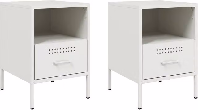 Berkfield Home Set of 2 White Metal Bedside Cabinets, W/D/H: 36 x 39 x 50.5 cm – 1