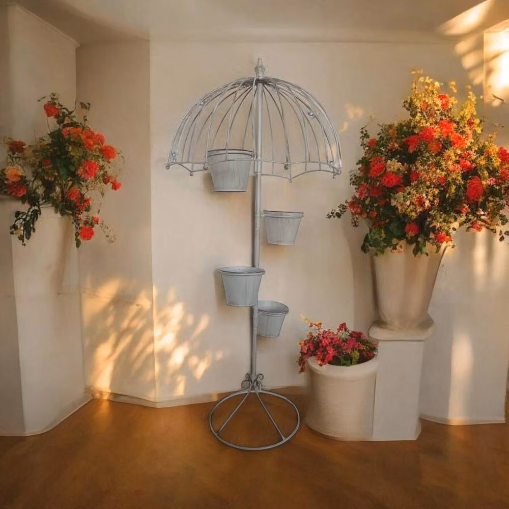 EONLION Metal Plant Pot Stand Holder in White, H 130 x W 35 x D 35 cm – 2