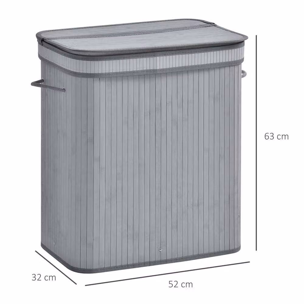 STILVORA 100L Foldable Laundry Basket with Bamboo Flip Lid, Grey – 2