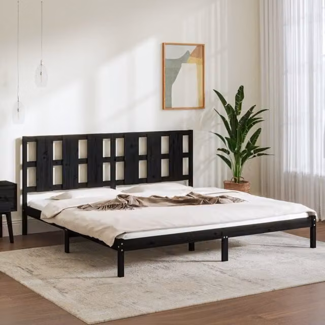 Berkfield Home Black Solid Wood Pine Bed Frame 200 x 200 cm