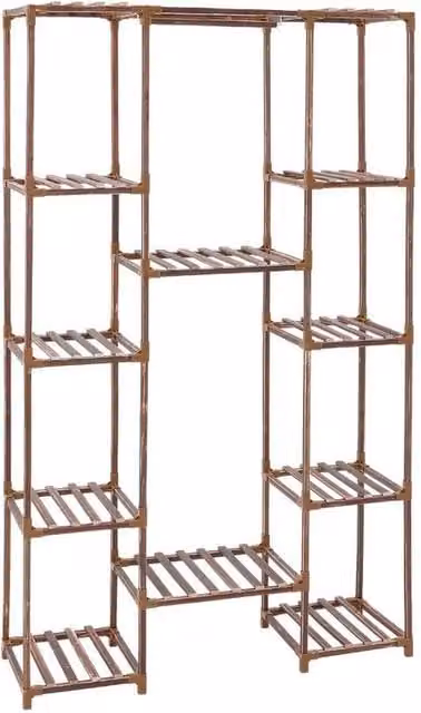 KORVIXA Large Multi-Tier Rustic Wooden Plant Stand in Brown, H 158.0 x W 98.0 x D 29.5 cm