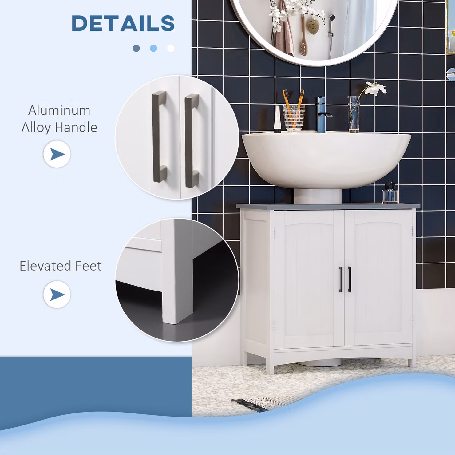 kleankin Compact White Vanity Unit with Double Hinged Doors and Internal Shelves – 2
