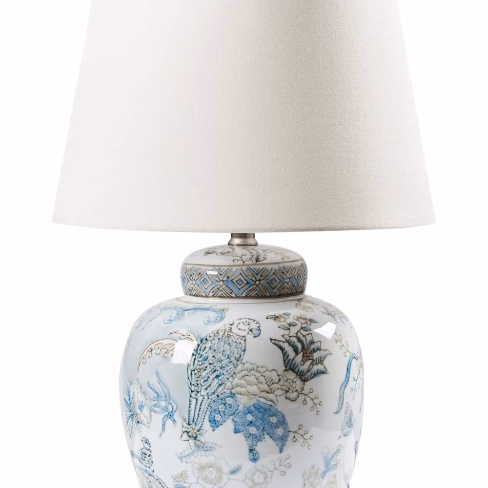 Wyld and Coco Blue and White Ceramic Table Lamp with Fabric Shade – 2