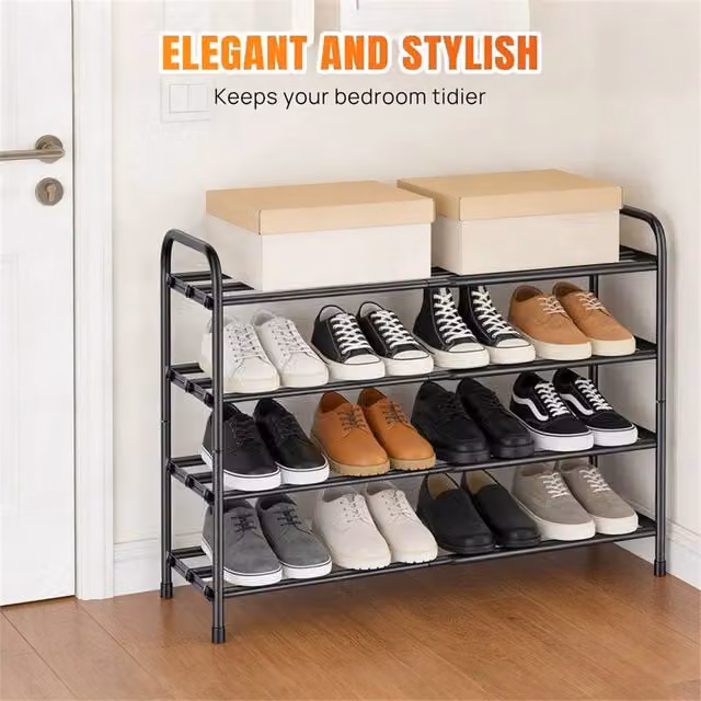 EONLION 4-tier Extendable Metal Shoe Rack Stand in Black, W: 50 cm – 1