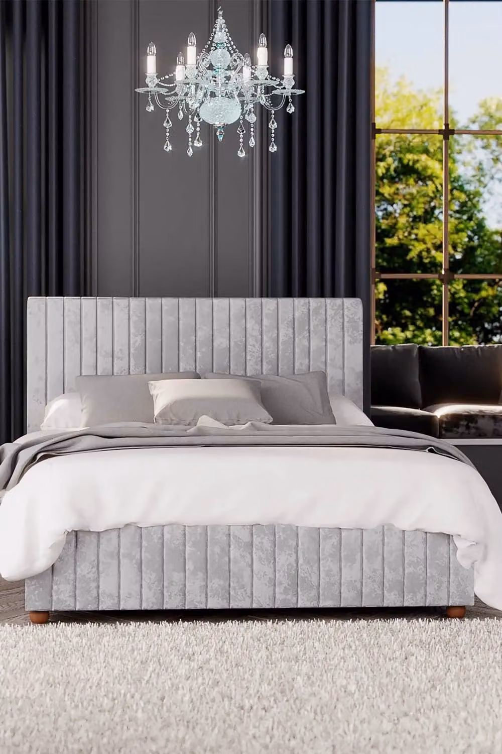 Laurence Llewelyn-Bowen Estella Ottoman Storage Bed in Silver Mirazzi Velvet Fabric, Super King, W: 200 cm x D: 200 cm – 3