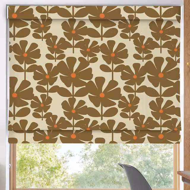Orla Kiely Wildflower Made To Measure Blackout Roman Blind in Brown, Beige and Orange