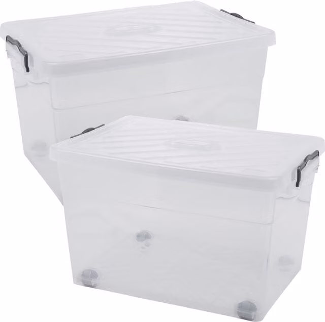 URBNLIVING Stackable Plastic Storage Box with Lid, Transparent and White, 55 l (Pack of 2)