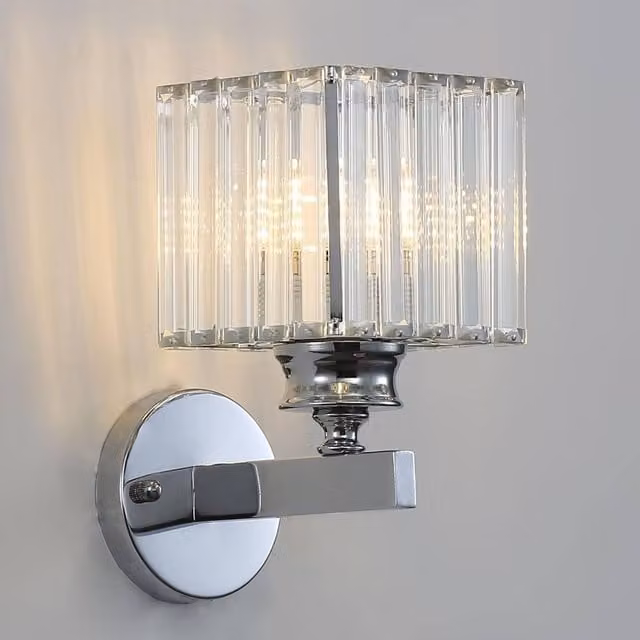 Goeco Modern Silver Crystal Wall Light with E27 Socket