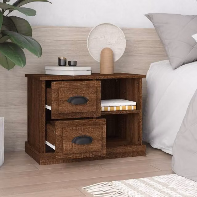 Berkfield Home Elegant Bedside Cabinet in Brown Oak, W/D/H: 60 x 35.5 x 45 cm – 1