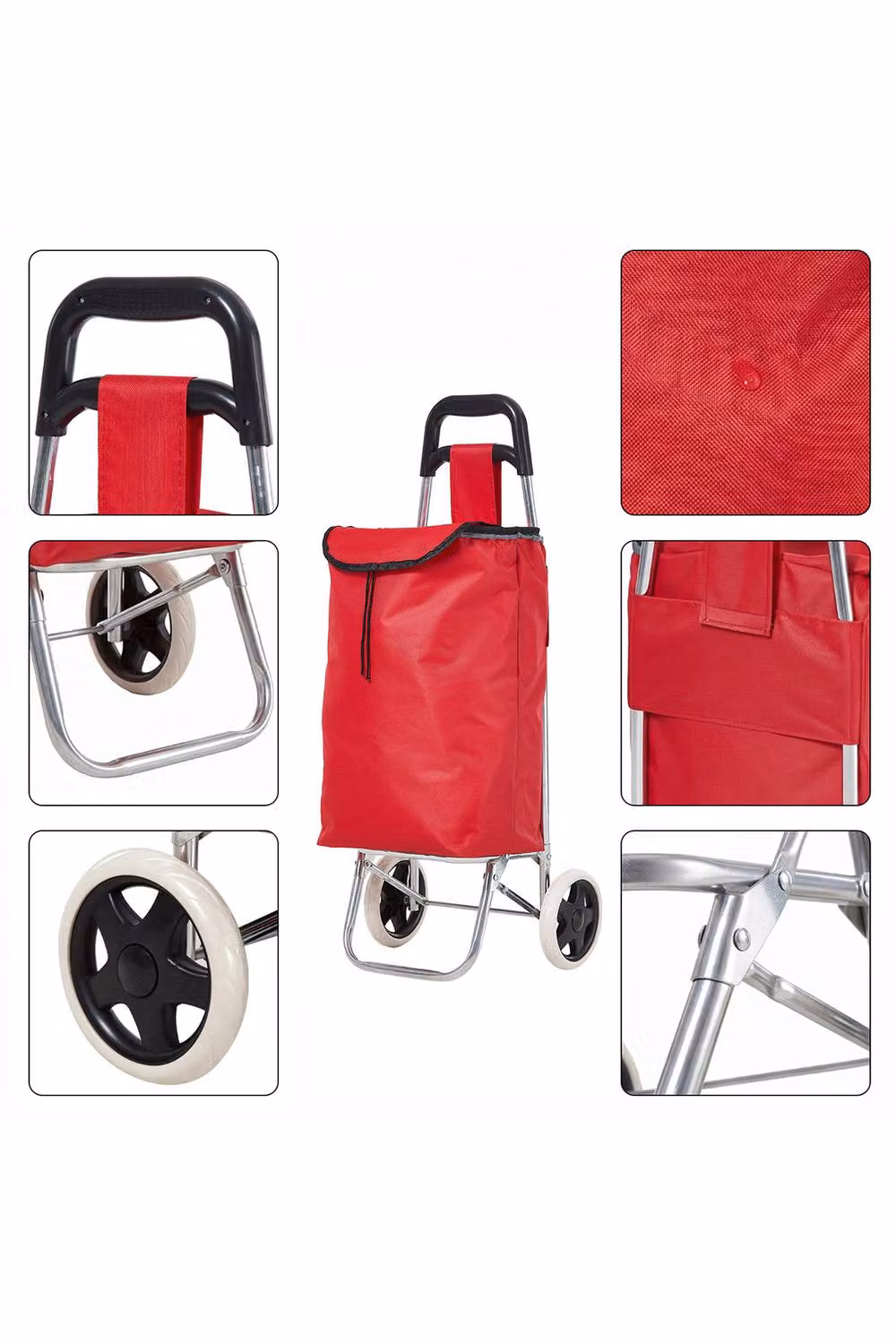 Living and Home Portable 2-Wheel Shopping Trolley in Red – 3