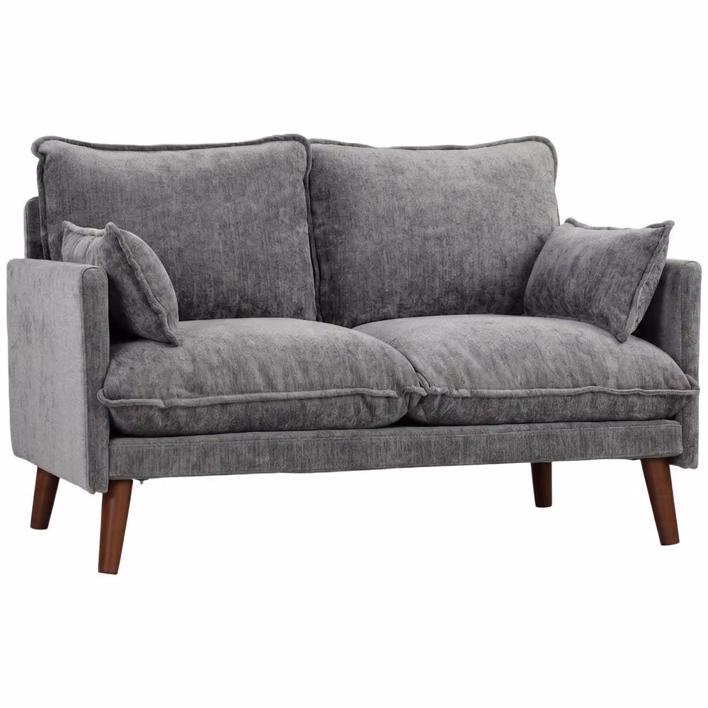 HOMCOM Modern 2 Seater Velvet Loveseat Sofa in Grey with Scatter Cushions – 2