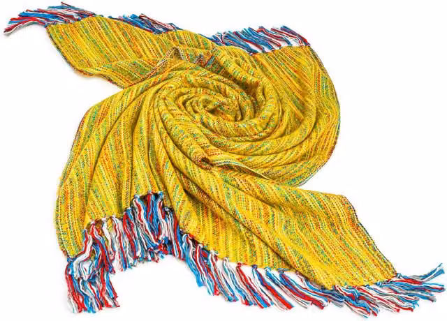 Livinluxury Fluffy Striped Recycled Throw in Green and Multicolour