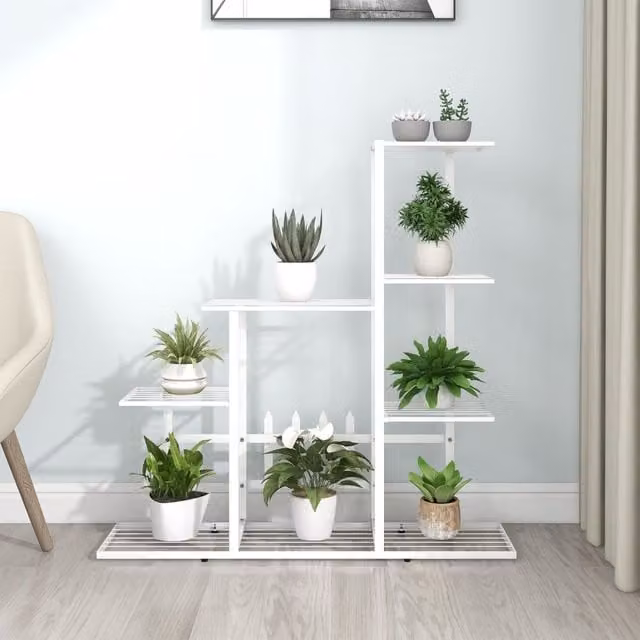 Berkfield Home White Metal Flower Stand Planter, W/D/H: 94.5 x 25 x 88 cm