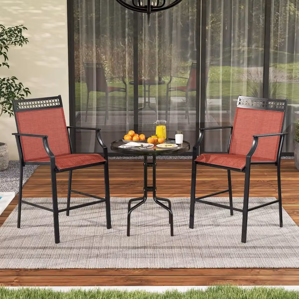 Costway Set of 2 Modern Red Metal Outdoor Patio Counter Height Chairs with Footrest – 4