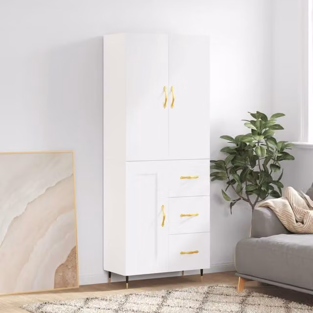 Berkfield Home Modern White Matt Highboard with Hinged Doors and Internal Shelves W/D/H: 69.5 x 34 x 180 cm