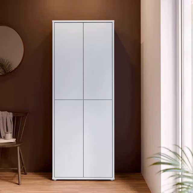 Furniture To Go Alice Springs Tall Shoe Cabinet with 4 Push-to-Open Doors in Night Blue and Light Grey