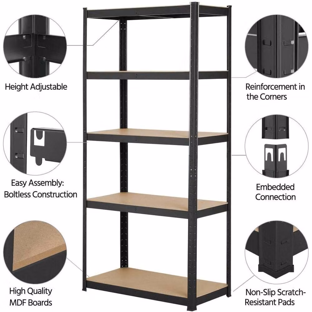 EONLION 5 Tier Boltless Metal Garage Racking Unit in Black, W/D/H: 100 x 40 x 200 cm – 3
