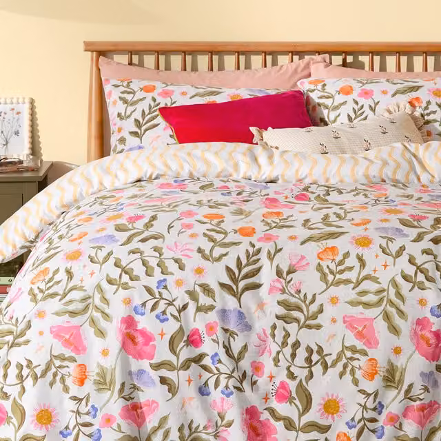 Make It A Home Summer Solstice Reversible Floral Duvet Cover Set, Multicolour/Yellow, 200 x 200 cm
