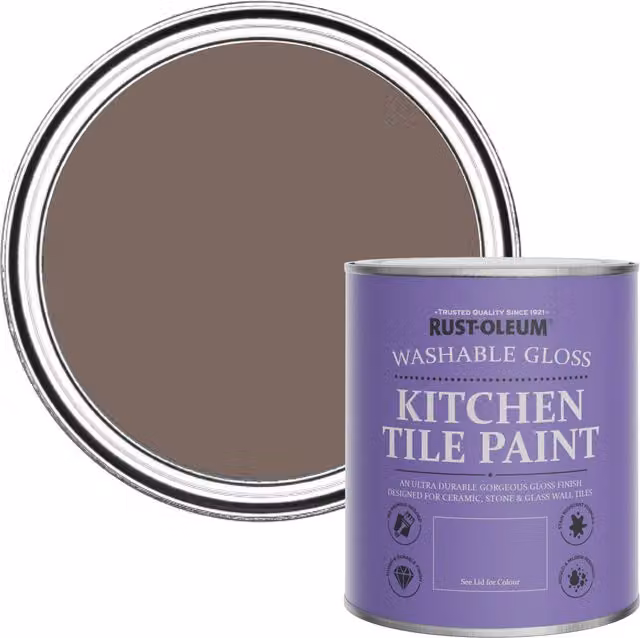 Rust-Oleum Water-Based Kitchen Tile Paint in Gloss Finish, Rivers Edge, Brown, 750ml