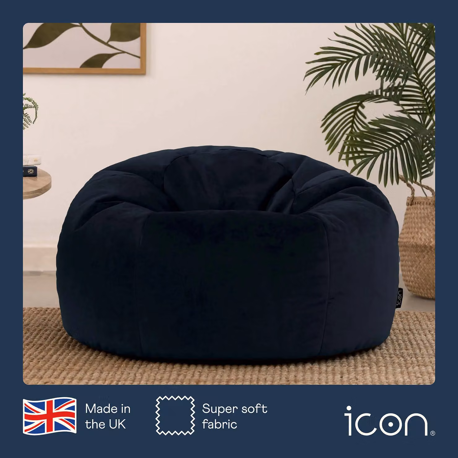 icon Kingston Classic Velvet Bean Bag Chair in Blue or Yellow – 4
