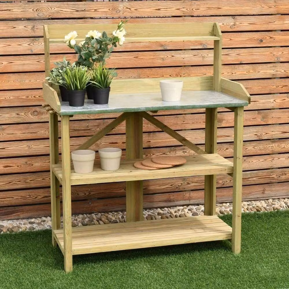 Kelvenix 3 Tier Wooden Outdoor Potting Plant Stand in Brown, H 122 cm x W 105 cm x D 4 cm – 2
