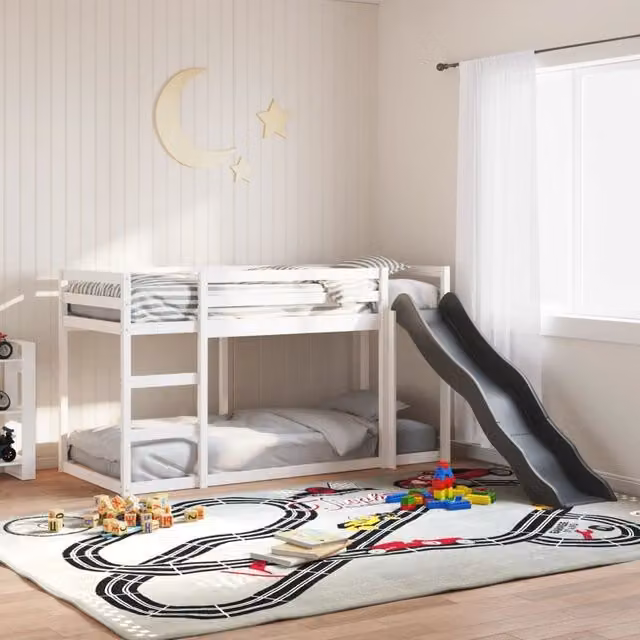 Berkfield Home White Solid Wood Bunk Bed with Slide and Ladder for Children, W/D/H: 90 x 200 cm – 1